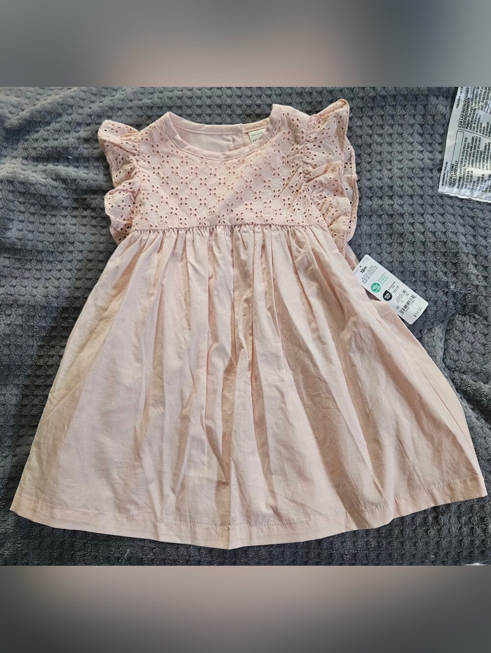 NWT Carter's Light Pink Eyelet Flutter-Sleeve Dress size 18M